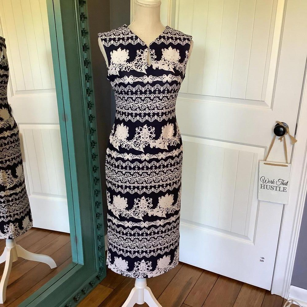 Elegant Navy and White Floral Midi Dress